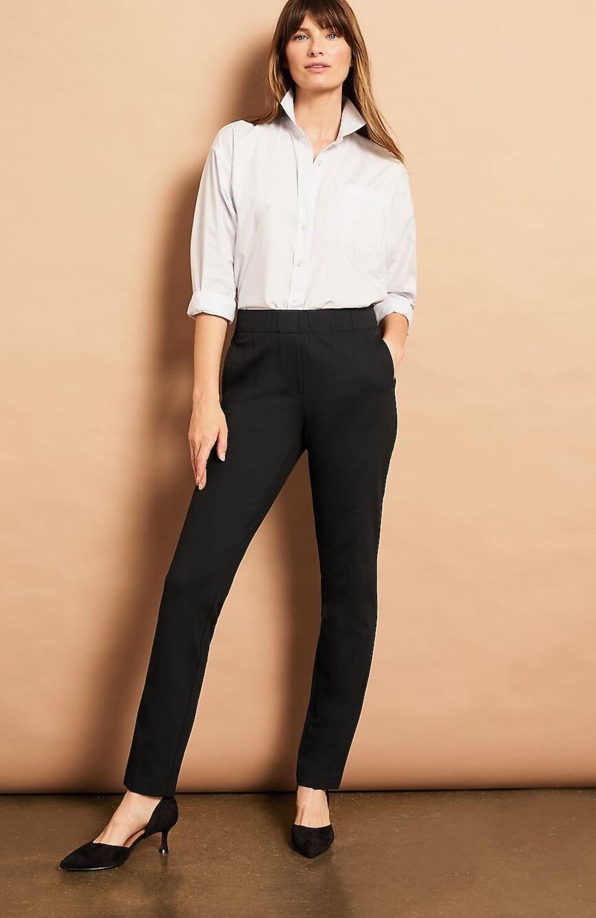 J. Jill Ponte Slim Leg Stretch Pull-On Pants Black Trousers‎ Size L Petite